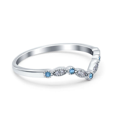 Curved Marquise Half Eternity Stackable Band Ring Simulated Aquamarine CZ 925 Sterling Silver